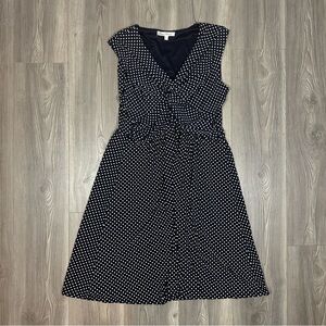 Travel Smith Navy White Polka Dot Twist Front Sleeveless Midi Dress Size L
